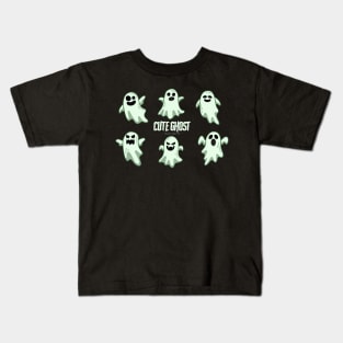 Set of collection cute ghost horror cartoon flat design hand drawn spooky emoji funny spirit doodle Kids T-Shirt